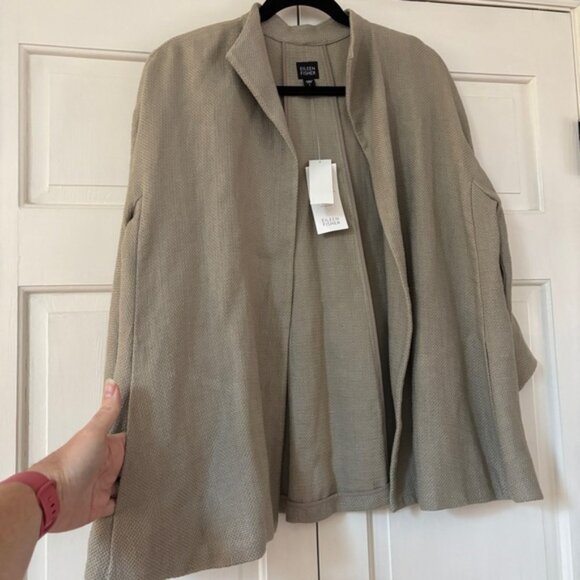 NEW Eileen Fisher Basket Weave Swing Jacket Open Front Size Large Pumice Oatmeal - Picture 8 of 10